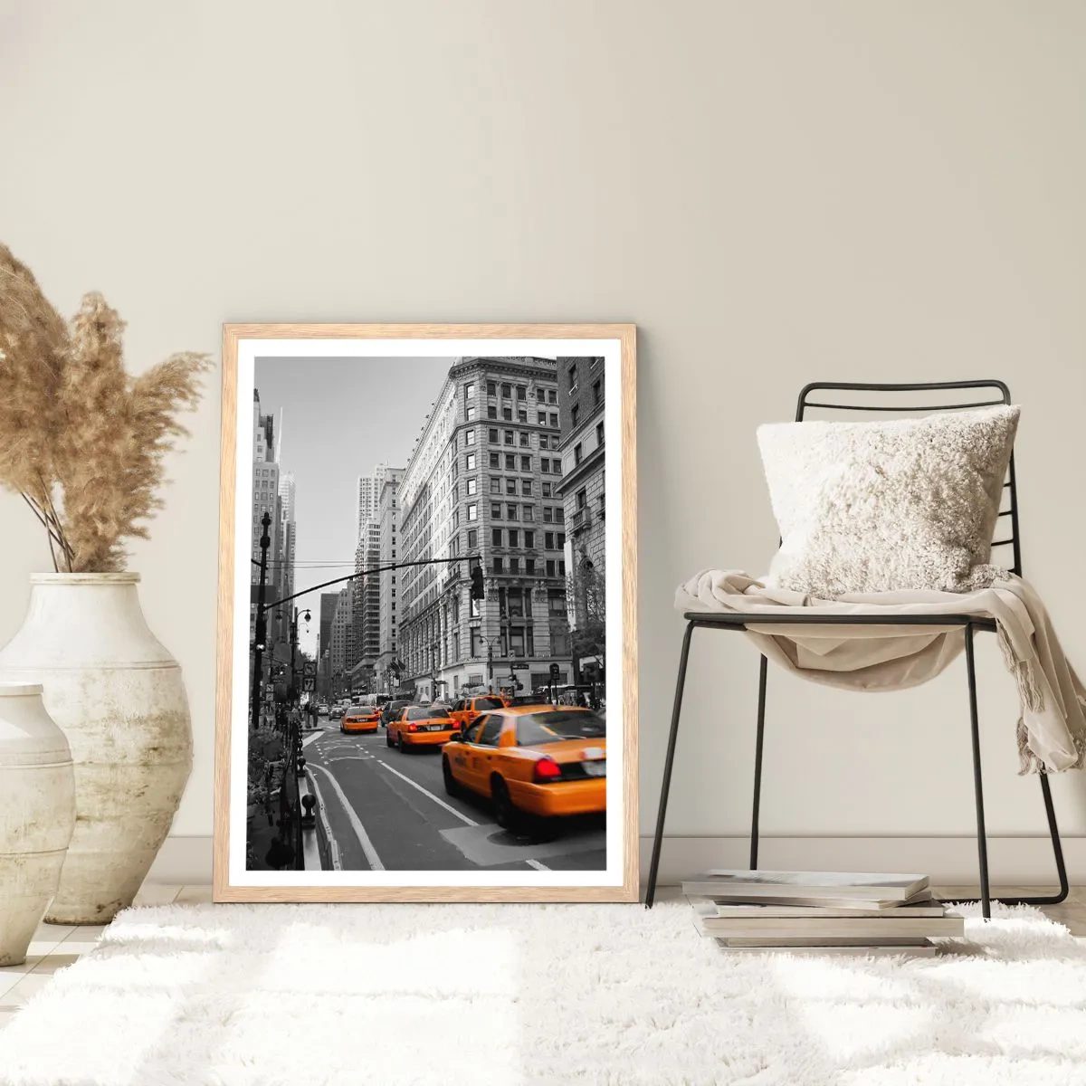 Affiche dans un chêne clair - Poster - Soleil des grandes villes - 50x70 cm