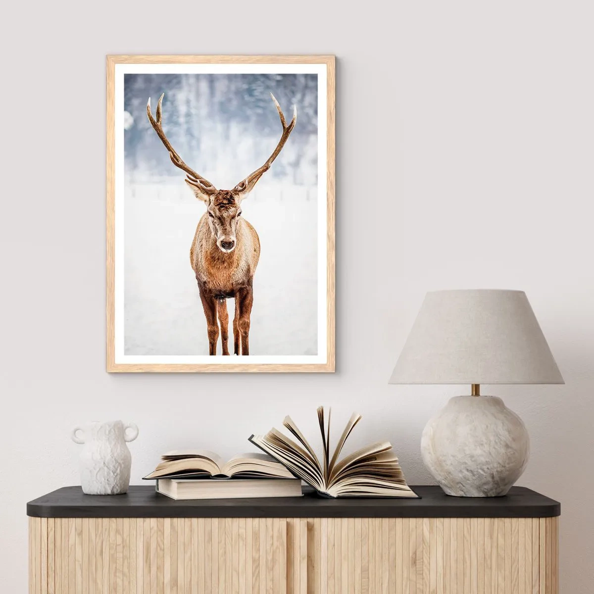 Affiche dans un chêne clair - Poster - Directement du brouillard enneigé - 61x91 cm