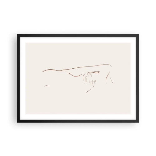 Affiche dans un cadre noir - Poster - Un dessin au trait subtil d'une silhouette sur un fond clair - 70x50cm - La forme du désir - Décoration murale moderne pour le salon et la chambre ARTTOR