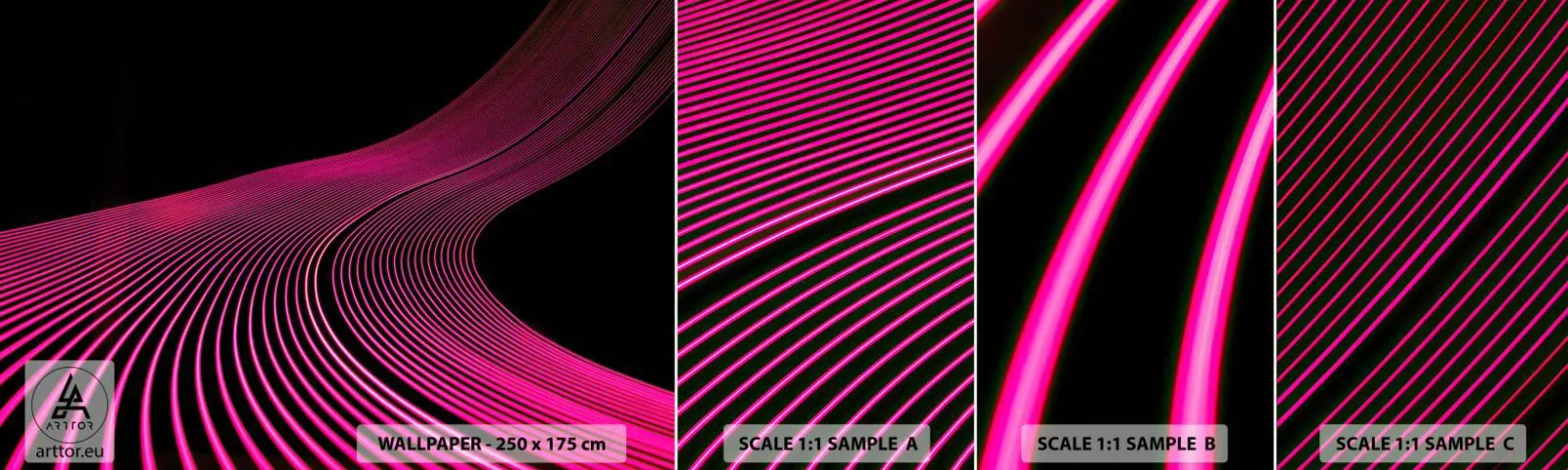 Échantillon de Papier Peint Autocollant Deluxe Sticker - Avenue de lumière - Lignes, Moderne, Néon - 100x30 cm