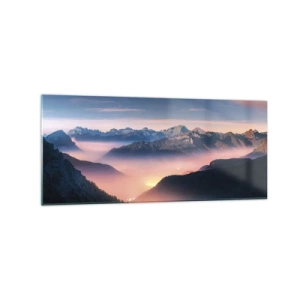 Impression sur verre - Image sur verre - Un paysage de montagne avec une vallée remplie de brouillard - 120x50cm - Lumière dans les vallées - Décoration murale moderne pour le salon et la chambre ARTTOR