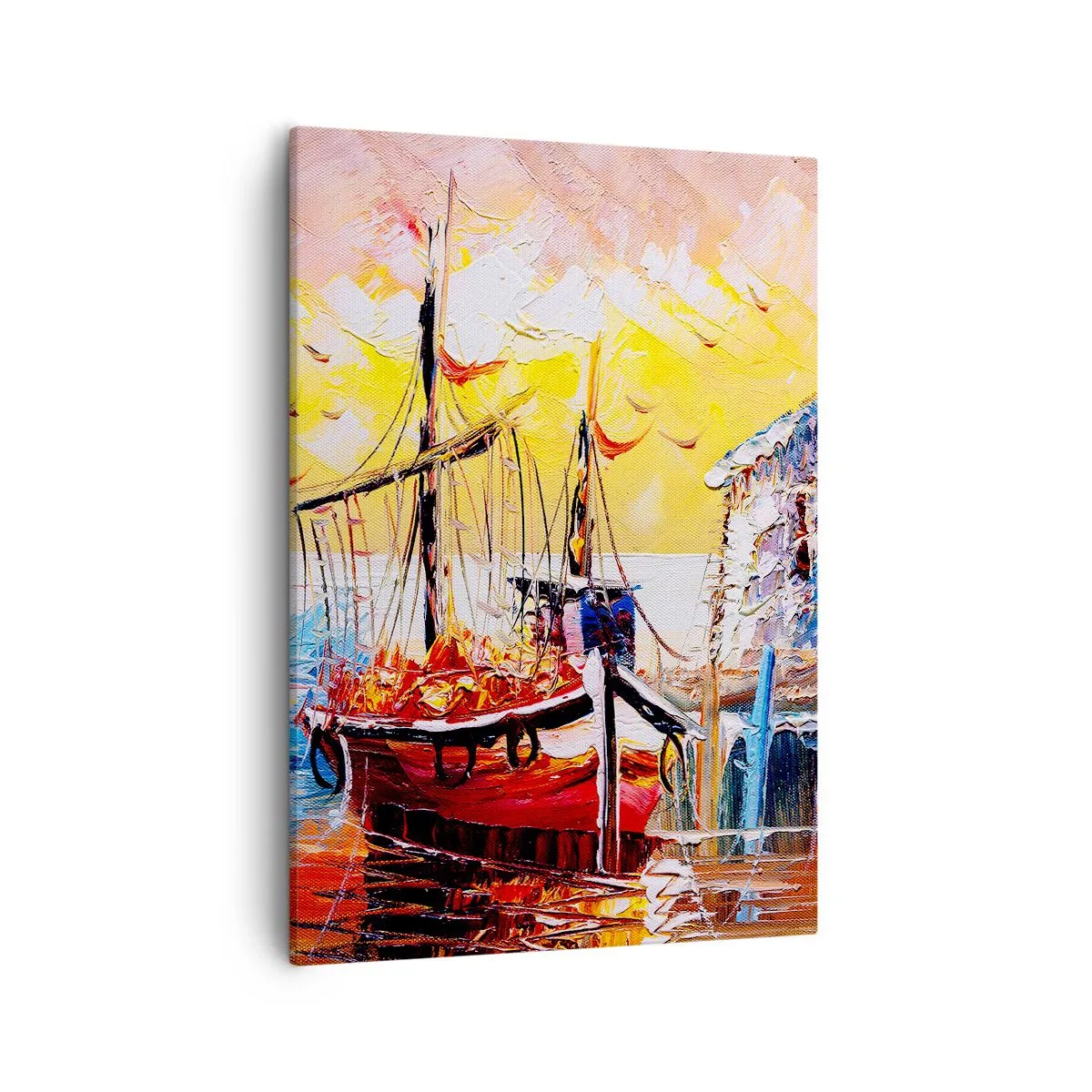 Impression sur toile - Image sur toile - Port pittoresque au coucher du soleil avec des bateaux de pêche - 50x70cm - Bon retour - Décoration murale moderne pour le salon et la chambre ARTTOR