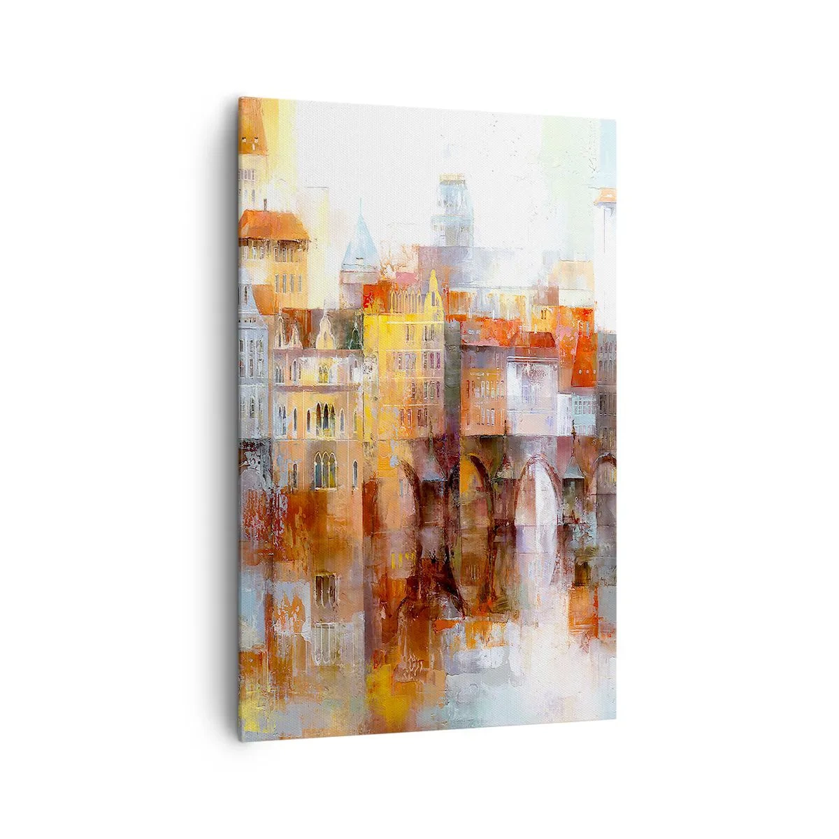 Impression sur toile - Image sur toile - Un panorama pittoresque de la ville avec un pont aux couleurs d'automne - 80x120cm - C'est aussi beau sous le pont - Décoration murale moderne pour le salon et la chambre ARTTOR