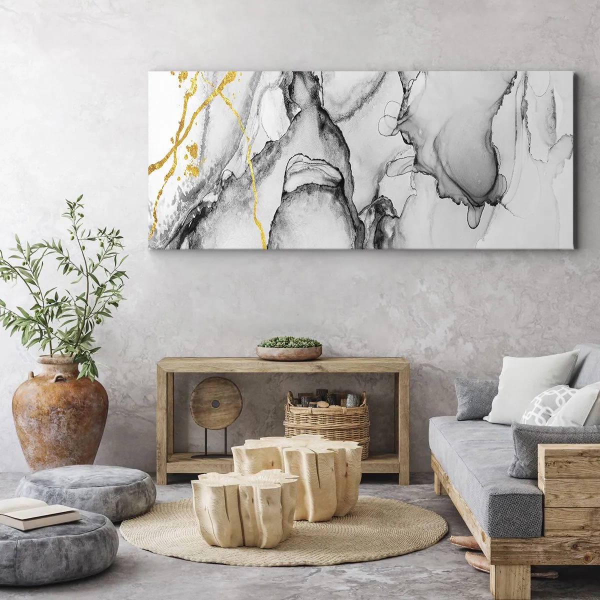 Impression sur toile - Image sur toile - Composition à motif or - 100x40 cm