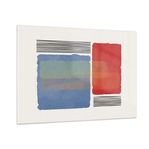 Impression sur verre - Image sur verre - Composition géométrique avec des rectangles rouges et bleus - 100x70cm - Esprit et lettre de la géométrie - Décoration murale moderne pour le salon et la chambre ARTTOR