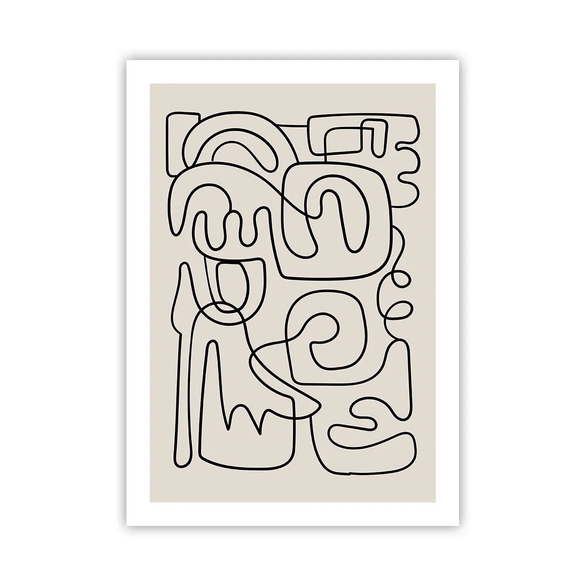 Affiche - Poster - Abstraction moderne sous la forme d'une ligne noire sur fond beige - 50x70cm - Suivez les indices - Décoration murale moderne pour le salon et la chambre ARTTOR