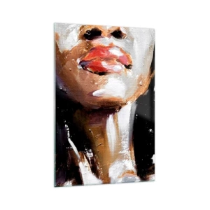 Impression sur verre - Image sur verre - Portrait d'une femme dans un style pictural expressif sur un fond sombre - 70x100cm - Fierté sans préjugés - Décoration murale moderne pour le salon et la chambre ARTTOR