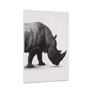 Impression sur verre - Image sur verre - Silhouette graphique d'un rhinocéros dans un motif noir et blanc - 80x120cm - Beauté géométrique de la nature - Décoration murale moderne pour le salon et la chambre ARTTOR