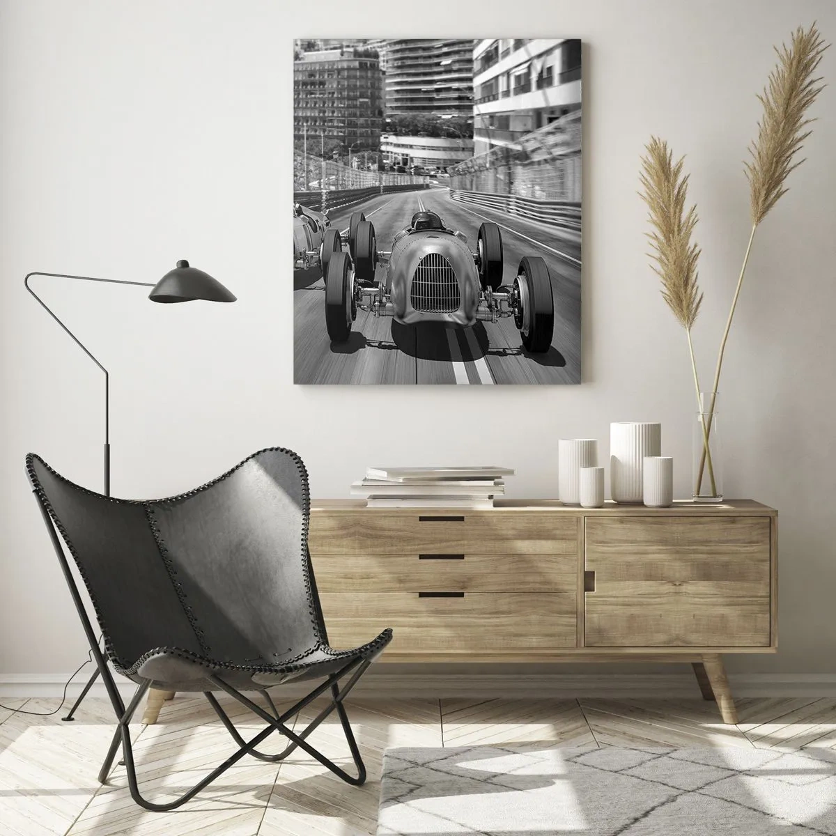 Impression sur verre - Image sur verre - Course automobile historique en noir et blanc - 50x70cm - Il y a longtemps à Monté Carlo - Décoration murale moderne pour le salon et la chambre ARTTOR