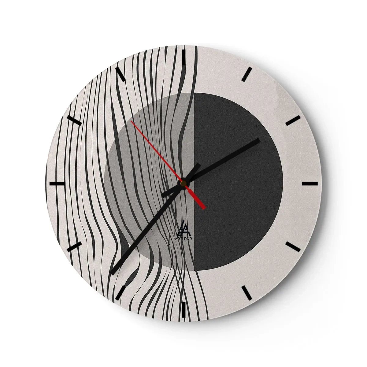 Horloge murale - Pendule murale - Composition abstraite avec des vagues et un cercle - 30x30cm - Demi composition - Décoration murale moderne pour le salon, la cuisine et la chambre ARTTOR