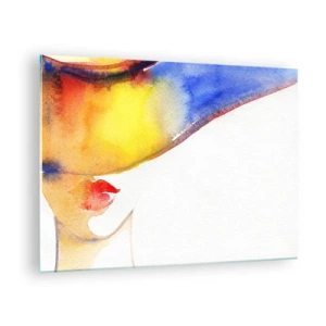 Impression sur verre - Image sur verre - Portrait d'une femme dans une abstraction aquarelle colorée - 70x50cm - Portrait d'une dame - Décoration murale moderne pour le salon et la chambre ARTTOR