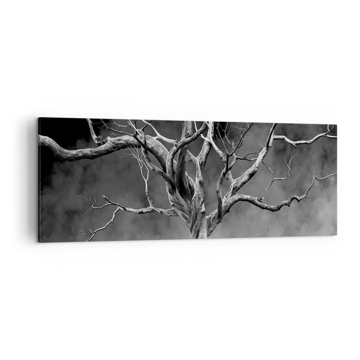 Impression sur toile - Image sur toile - Un arbre sec en noir et blanc contre le brouillard - 140x50cm - Primordial et sacré - Décoration murale moderne pour le salon et la chambre ARTTOR