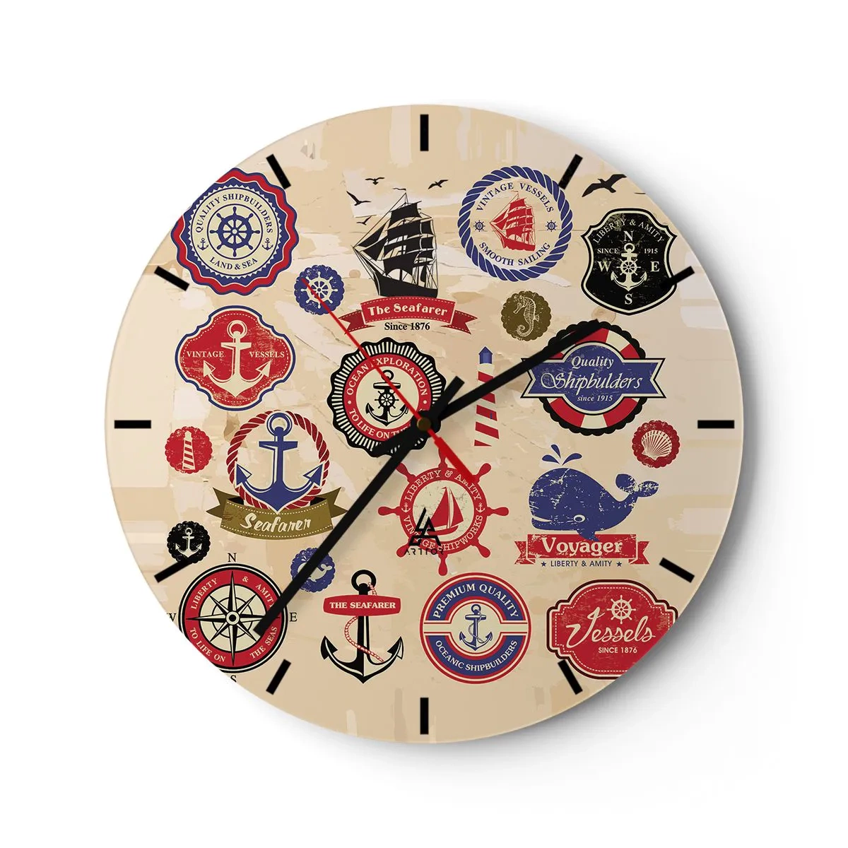 Horloge murale - Pendule murale - La fraternité de la voile - 40x40 cm