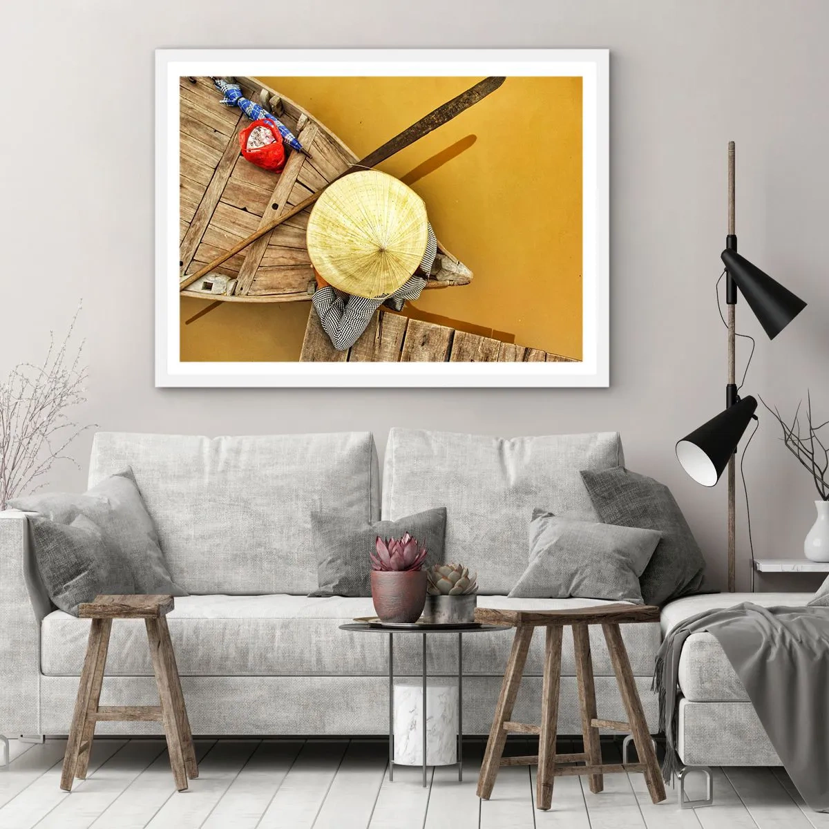 Affiche dans un cadre blanc - Poster - La vie sur le fleuve Jaune - 40x30 cm