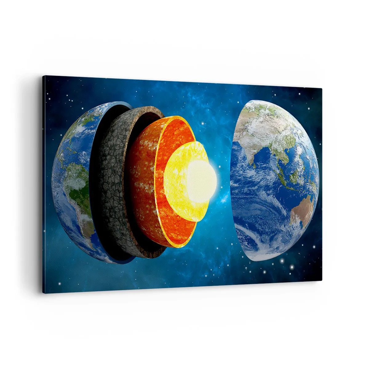 Impression sur toile - Image sur toile - Une coupe transversale de la Terre montrant ses couches dans l'espace. - 100x70cm - Voyage au centre de la terre - Décoration murale moderne pour le salon et la chambre ARTTOR