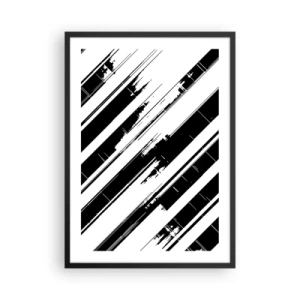 Affiche dans un cadre noir - Poster - Abstraction minimaliste en noir et blanc avec des lignes géométriques - 50x70cm - Une composition intense et dynamique - Décoration murale moderne pour le salon et la chambre ARTTOR