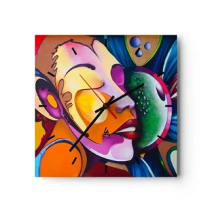 Horloge murale - Pendule murale - Une abstraction colorée avec un motif de visage dans une composition dynamique - 30x30cm - Toucher avec la couleur - Décoration murale moderne pour le salon et la chambre ARTTOR