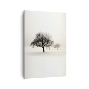 Impression sur toile - Image sur toile - Arbres dans un champ enneigé entouré de brouillard - 70x100cm - Un rêve hivernal - Décoration murale moderne pour le salon et la chambre ARTTOR