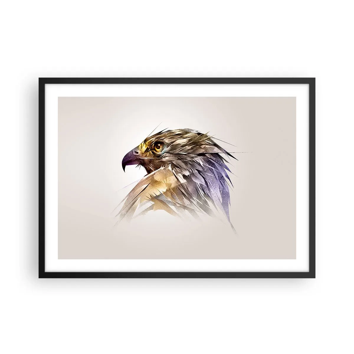 Affiche dans un cadre noir - Poster - Portrait artistique d'un aigle aux tons pastel - 70x50cm - Portrait d'un guerrier - Décoration murale moderne pour le salon et la chambre ARTTOR