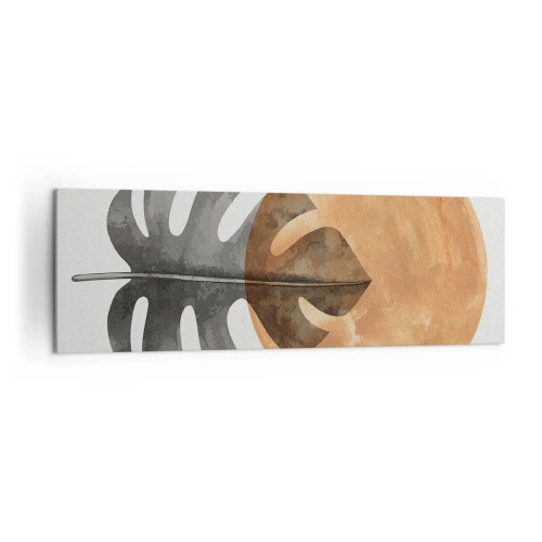 Impression sur toile - Image sur toile - Feuille de Monstera et cercle doré sur fond clair - 160x50cm - Toujours le soleil - Décoration murale moderne pour le salon et la chambre ARTTOR
