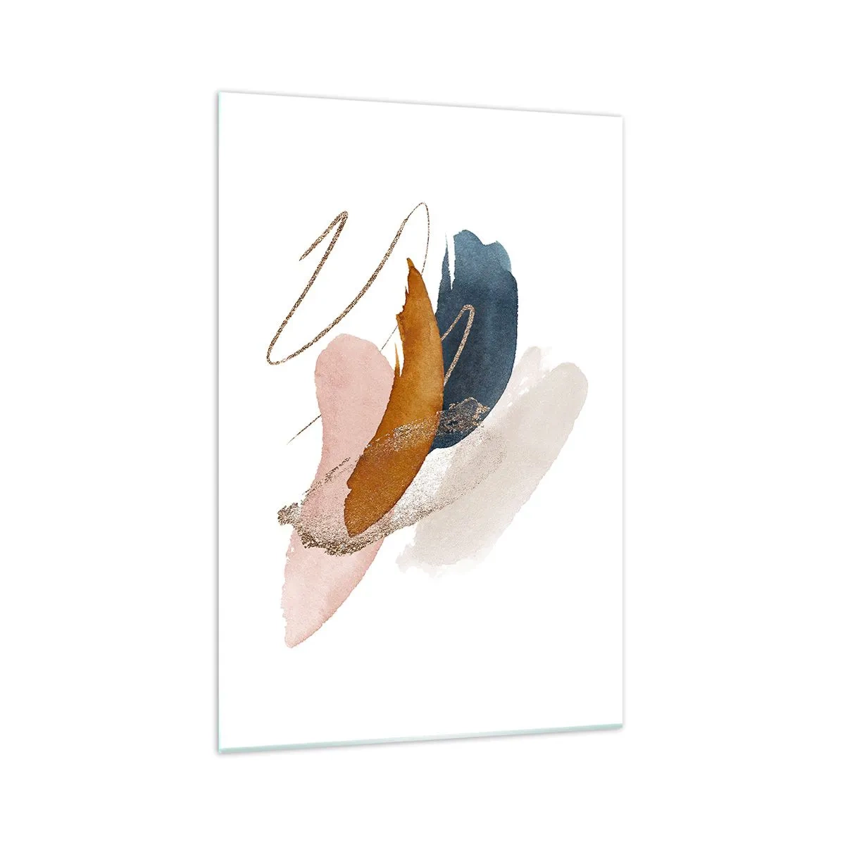 Impression sur verre - Image sur verre - Traits abstraits aux couleurs pastel avec des accents dorés - 70x100cm - Composition ailée - Décoration murale moderne pour le salon et la chambre ARTTOR