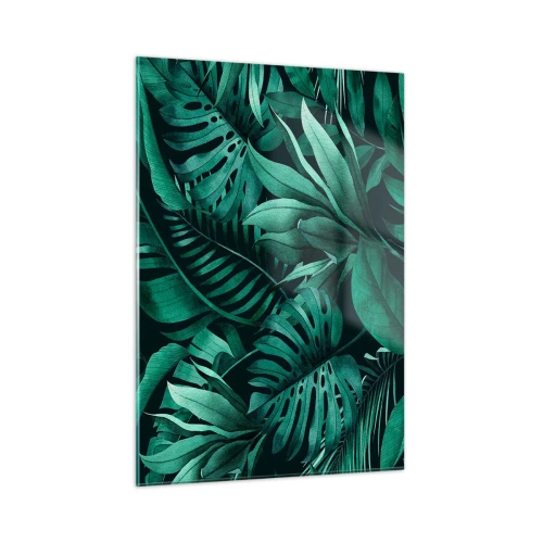 Impression sur verre - Image sur verre - Feuilles vertes luxuriantes dans une composition tropicale - 50x70cm - Profondeur du vert tropical - Décoration murale moderne pour le salon et la chambre ARTTOR