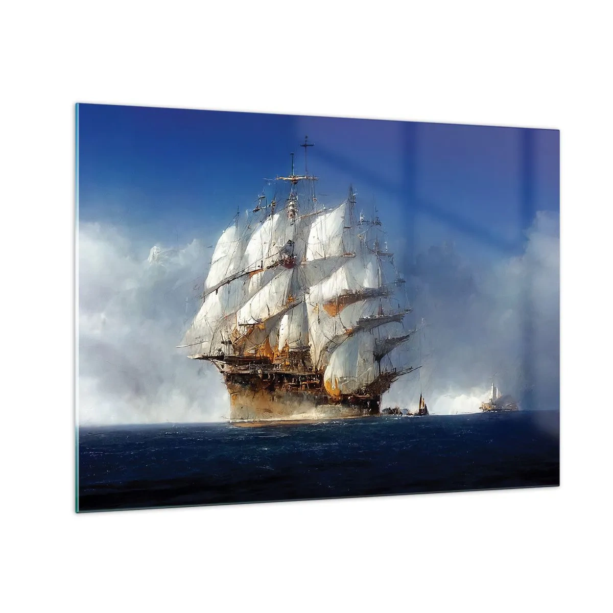 Impression sur verre - Image sur verre - Un voilier en haute mer au milieu du brouillard marin - 70x50cm - La grande gloire ! - Décoration murale moderne pour le salon et la chambre ARTTOR