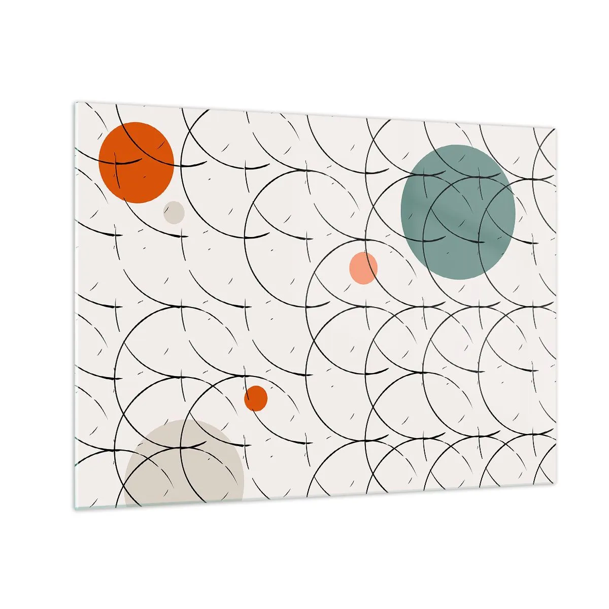 Impression sur verre - Image sur verre - Cercles colorés et lignes noires sur fond clair dans un style pop art. - 70x50cm - Dans l'esprit pop art - Décoration murale moderne pour le salon et la chambre ARTTOR