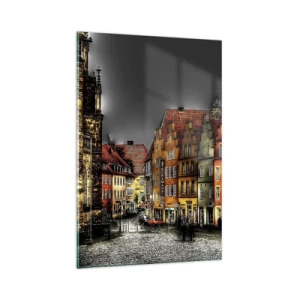 Impression sur verre - Image sur verre - Maisons colorées dans une rue pavée de la ville historique - 80x120cm - La seule chose qui manque est un carrosse enchantée - Décoration murale moderne pour le salon et la chambre ARTTOR