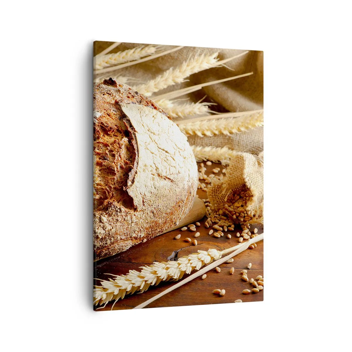 Impression sur toile - Image sur toile - Pain croustillant aux céréales et aux épis de blé sur fond de bois - 50x70cm - Appétissant, parfumé, croquant - Décoration murale moderne pour le salon et la chambre ARTTOR