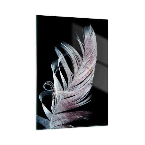 Impression sur verre - Image sur verre - Une plume délicate sur fond noir dans une démarche artistique - 50x70cm - Pensez au toucher - Décoration murale moderne pour le salon et la chambre ARTTOR