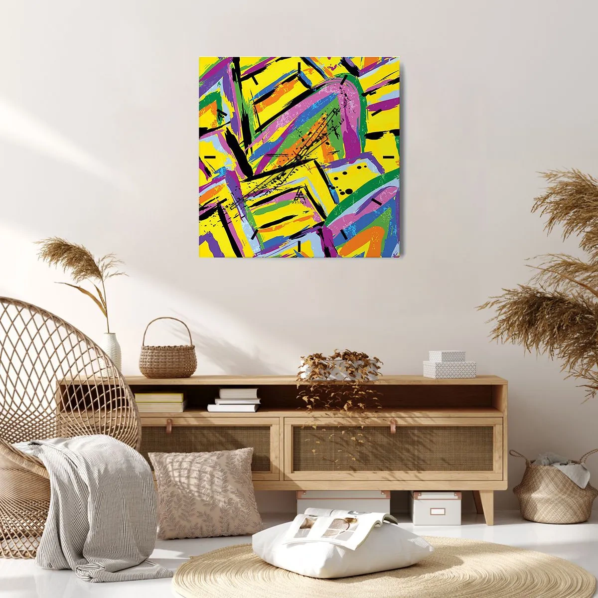 Horloge murale - Pendule murale - Abstraction vivante aux couleurs vives et aux formes dynamiques - 30x30cm - Jusqu'à ce qu'il crie de joie - Décoration murale moderne pour le salon et la chambre ARTTOR