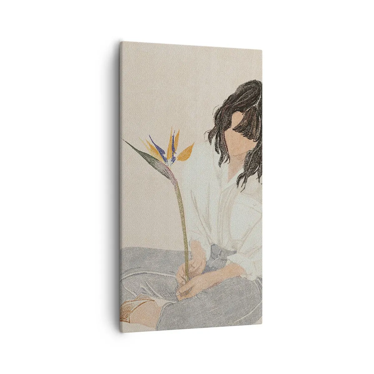 Impression sur toile - Image sur toile - Portrait avec une fleur exotique - 55x100 cm
