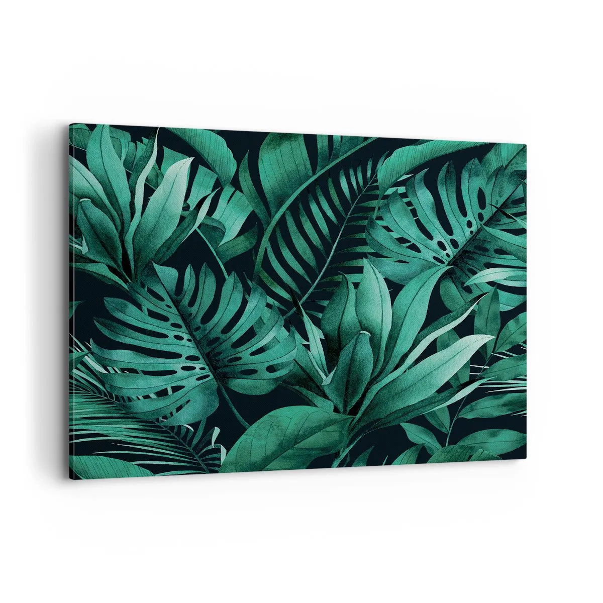 Impression sur toile - Image sur toile - Feuilles tropicales aux nuances de vert intense - 120x80cm - Profondeur du vert tropical - Décoration murale moderne pour le salon et la chambre ARTTOR