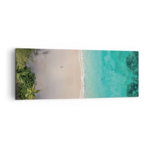 Impression sur toile - Image sur toile - Vue aérienne d'une plage tropicale aux eaux turquoises - 140x50cm - Plage paradisiaque - Décoration murale moderne pour le salon et la chambre ARTTOR