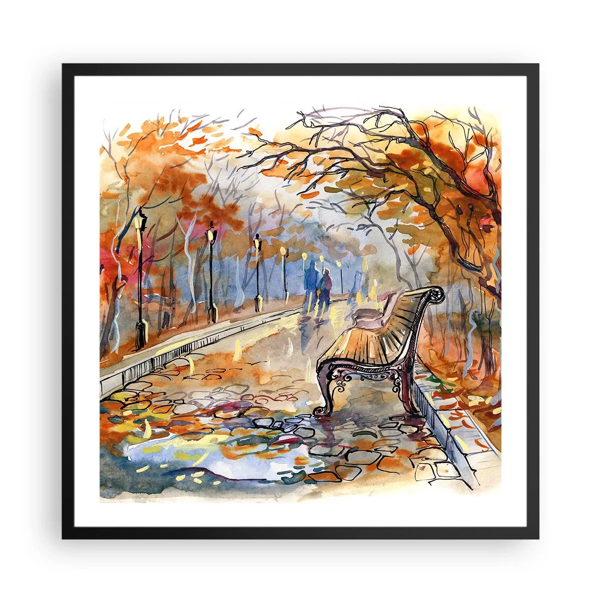 Affiche dans un cadre noir - Poster - Errer ensemble à l'automne - 60x60 cm