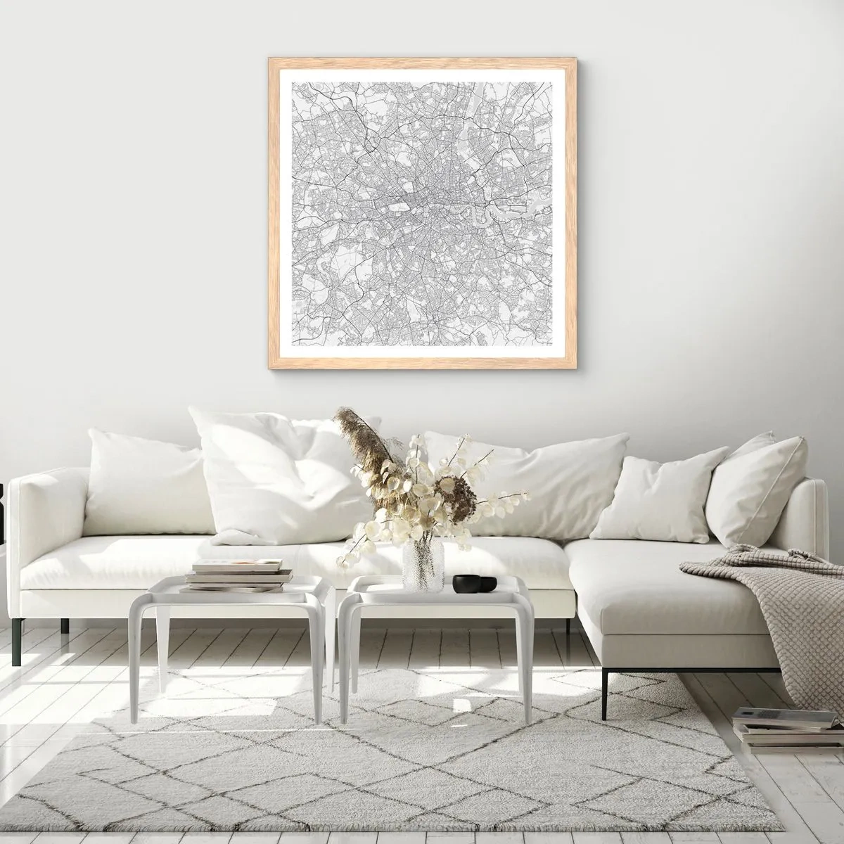 Affiche dans un chêne clair - Poster - Carte du labyrinthe londonien - 50x50 cm