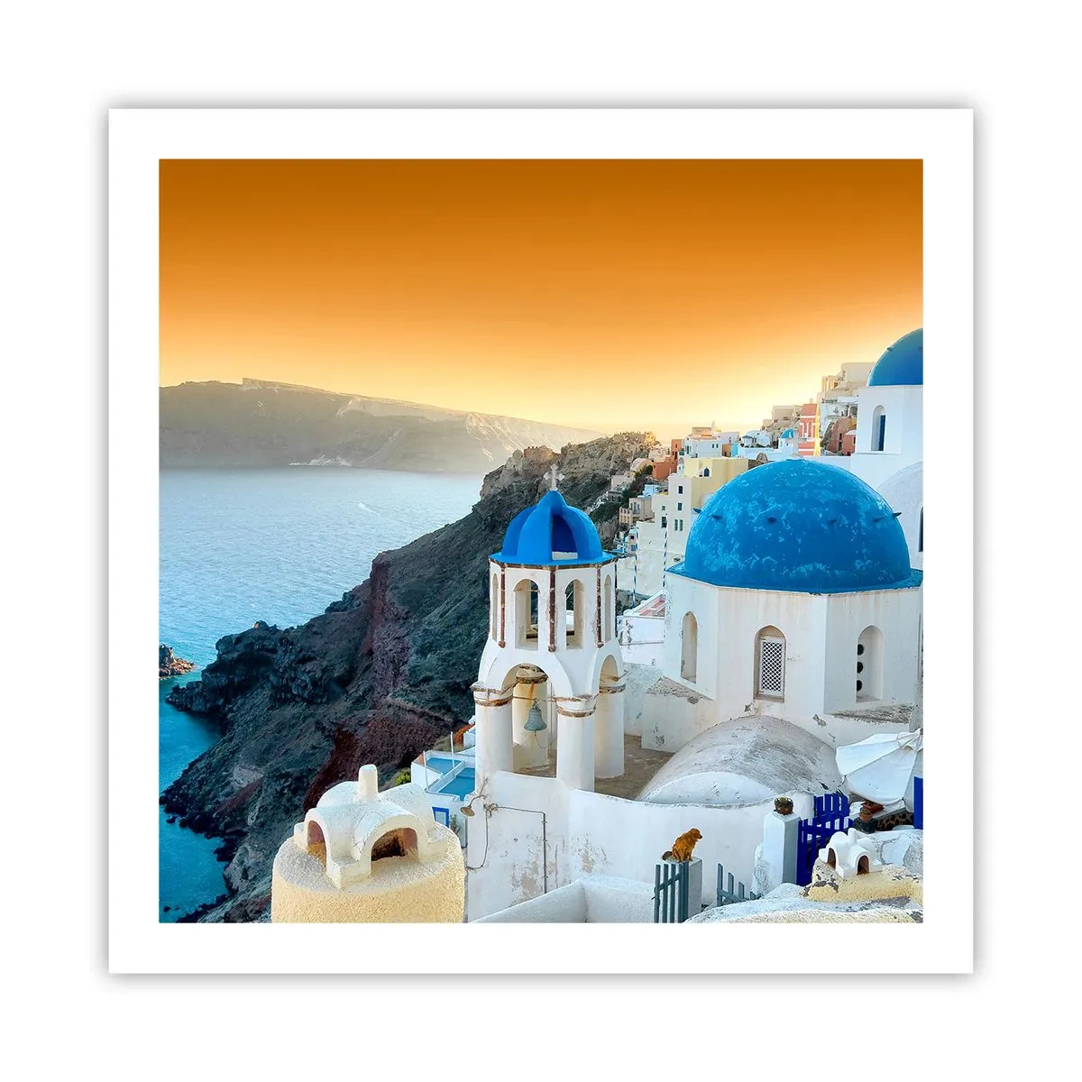 Affiche - Poster - Santorin - blotti contre les rochers - 60x60 cm