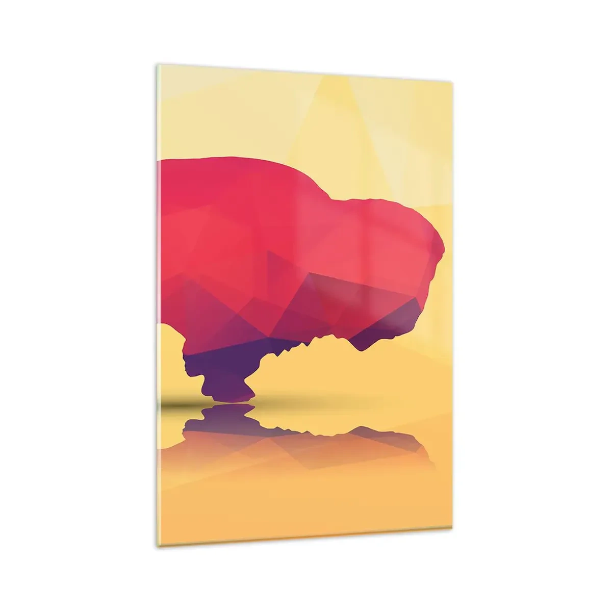 Impression sur verre - Image sur verre - Silhouette géométrique d'un bison dans les tons de rouge et de violet - 80x120cm - La force amarante du bison - Décoration murale moderne pour le salon et la chambre ARTTOR