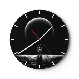 Horloge murale - Pendule murale - Silhouette d'un astronaute devant une grande planète dans l'espace - 30x30cm - Face à face - Décoration murale moderne pour le salon, la cuisine et la chambre ARTTOR
