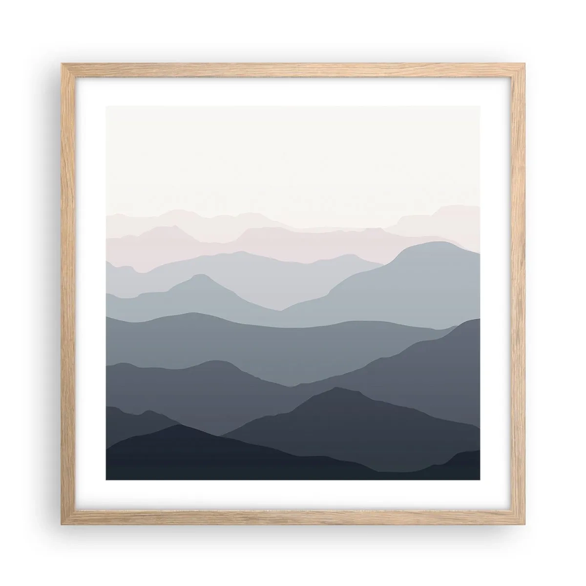 Affiche dans un chêne clair - Poster - Vagues de montagnes - 50x50 cm
