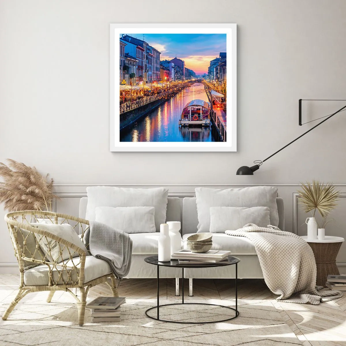 Affiche dans un cadre blanc - Poster - Soirée de lumière et de jeu - 40x40 cm