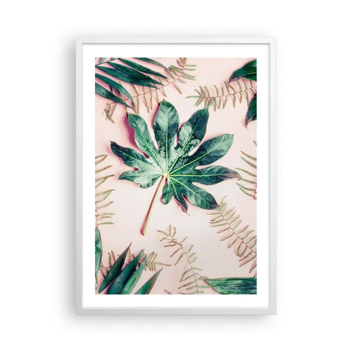 Affiche dans un cadre blanc - Poster - Étude de verdure sur fond rose - 50x70 cm
