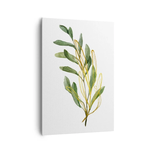 Impression sur toile - Image sur toile - Branche verte avec des feuilles sur fond blanc - 70x100cm - Tout ce qui est bon - Décoration murale moderne pour le salon et la chambre ARTTOR