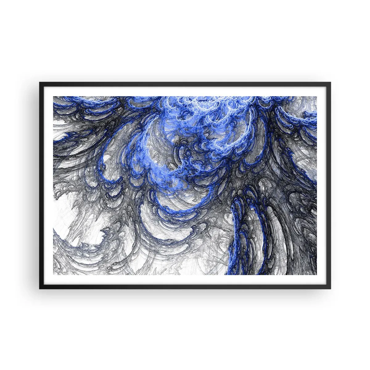 Affiche dans un cadre noir - Poster - Vagues abstraites dans des tons de bleu et de gris - 100x70cm - La naissance d'une vague - Décoration murale moderne pour le salon et la chambre ARTTOR