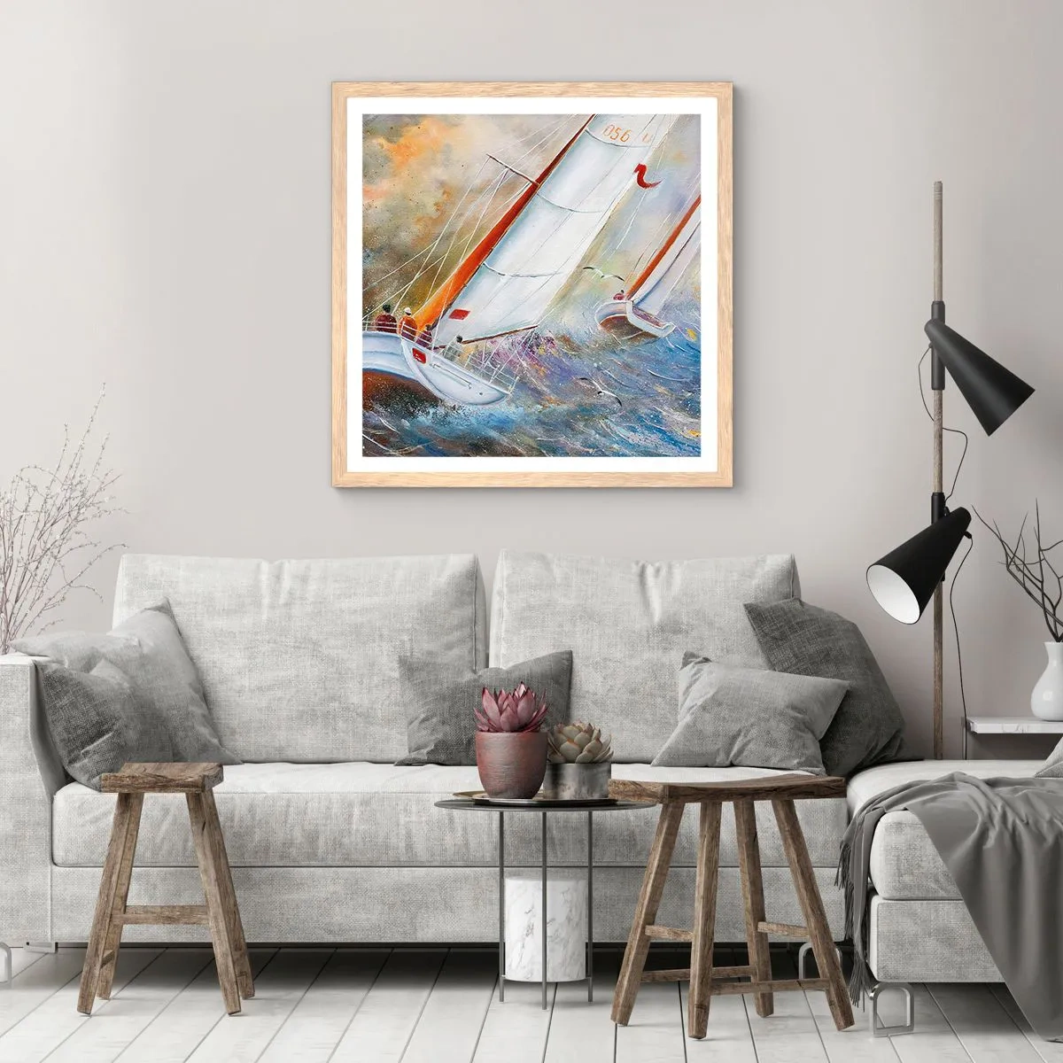 Affiche dans un chêne clair - Poster - Concourir sur les vagues - 30x30 cm