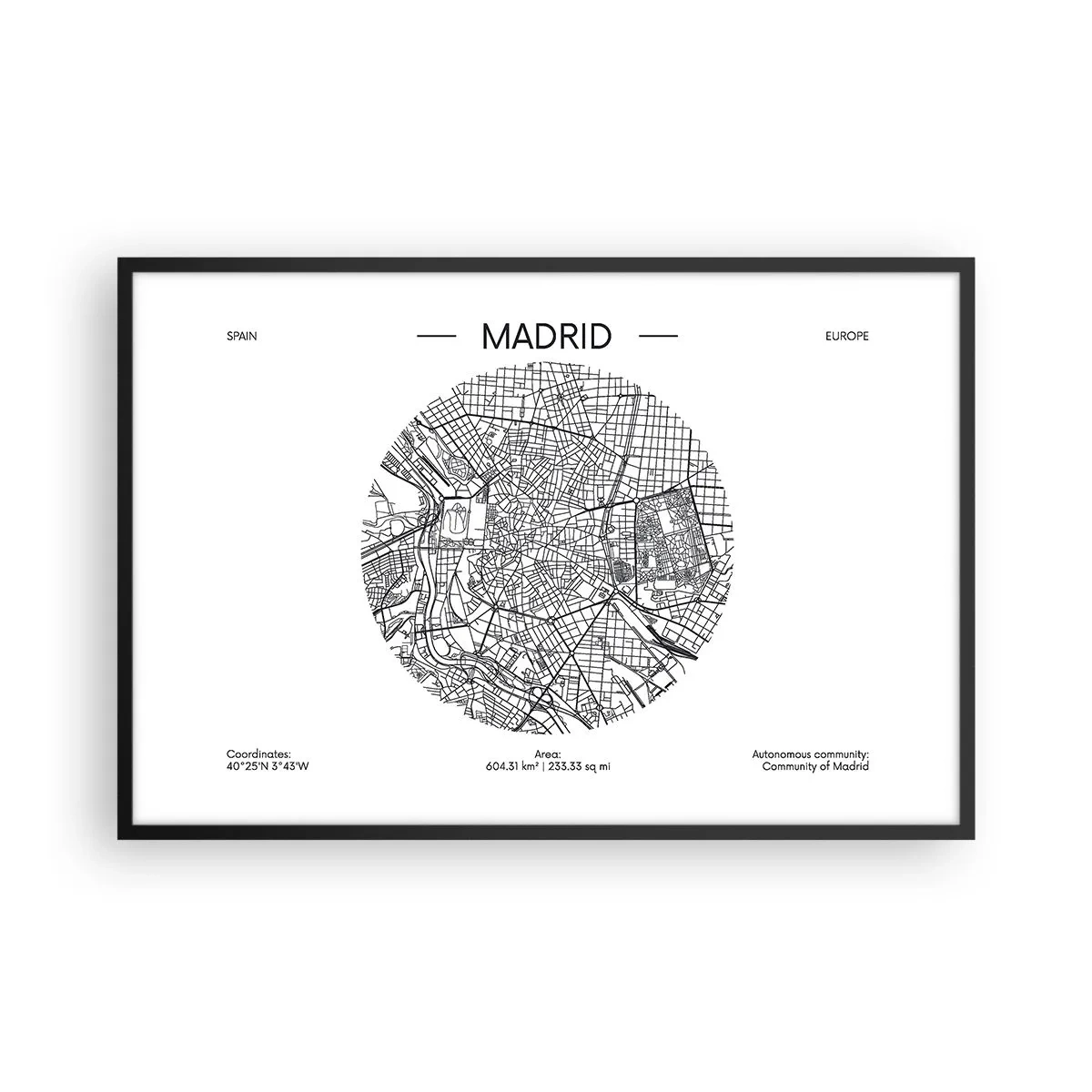 Affiche dans un cadre noir - Poster - Anatomie de Madrid - 91x61 cm