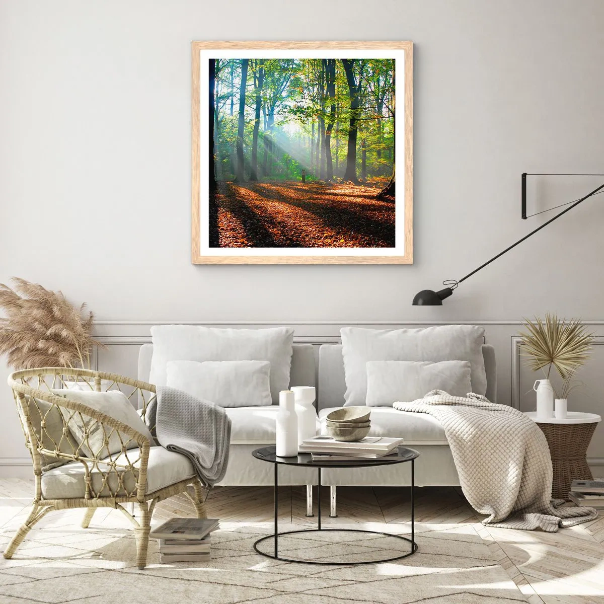 Affiche dans un chêne clair - Poster - Ombres et lumières - 60x60 cm