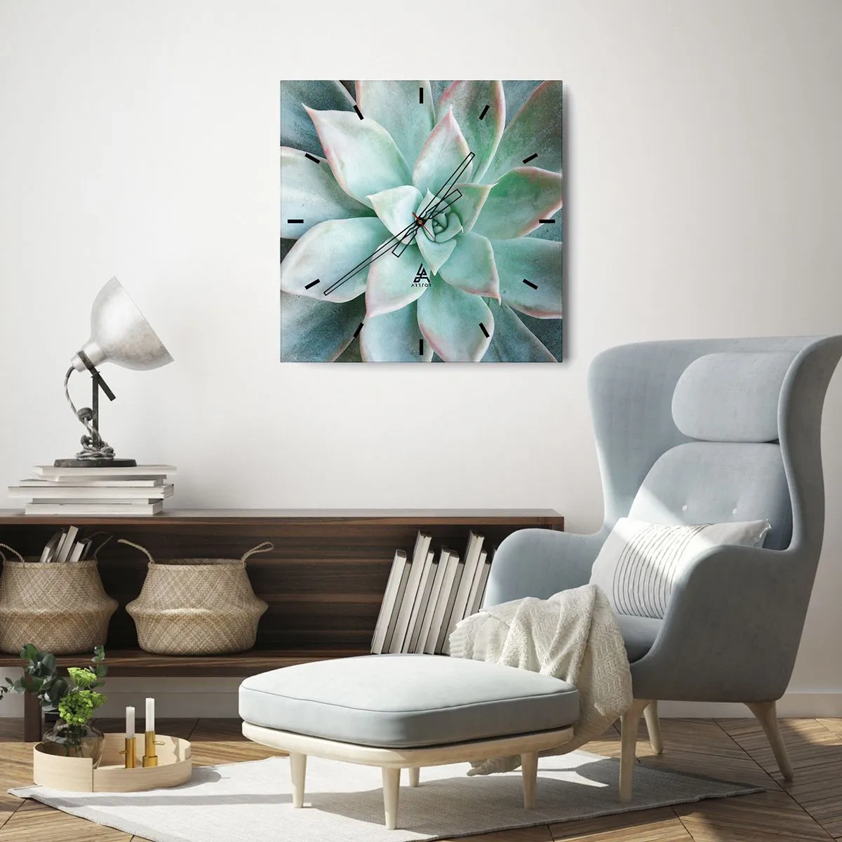 Horloge murale - Pendule murale - Gros plan d'une succulente verte - 30x30cm - Le coeur du désert - Décoration murale moderne pour le salon et la chambre ARTTOR