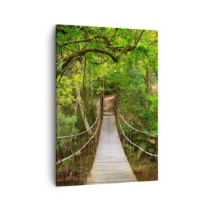 Impression sur toile - Image sur toile - Un pont suspendu entouré d'une forêt tropicale verte - 50x70cm - Parce qu'il y a une plante grimpante dans le jardin - Décoration murale moderne pour le salon et la chambre ARTTOR